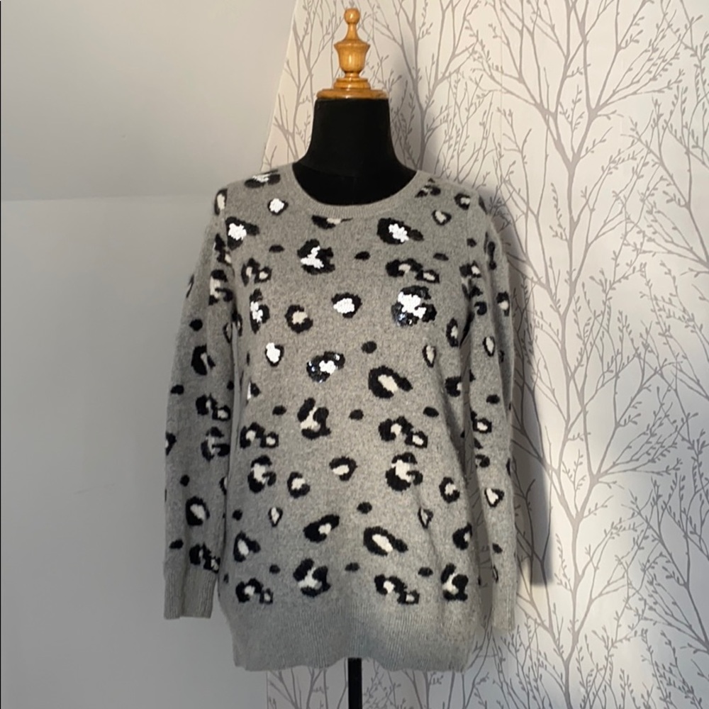 Jesire Red Angora Leopard Sweater w/sequin detail